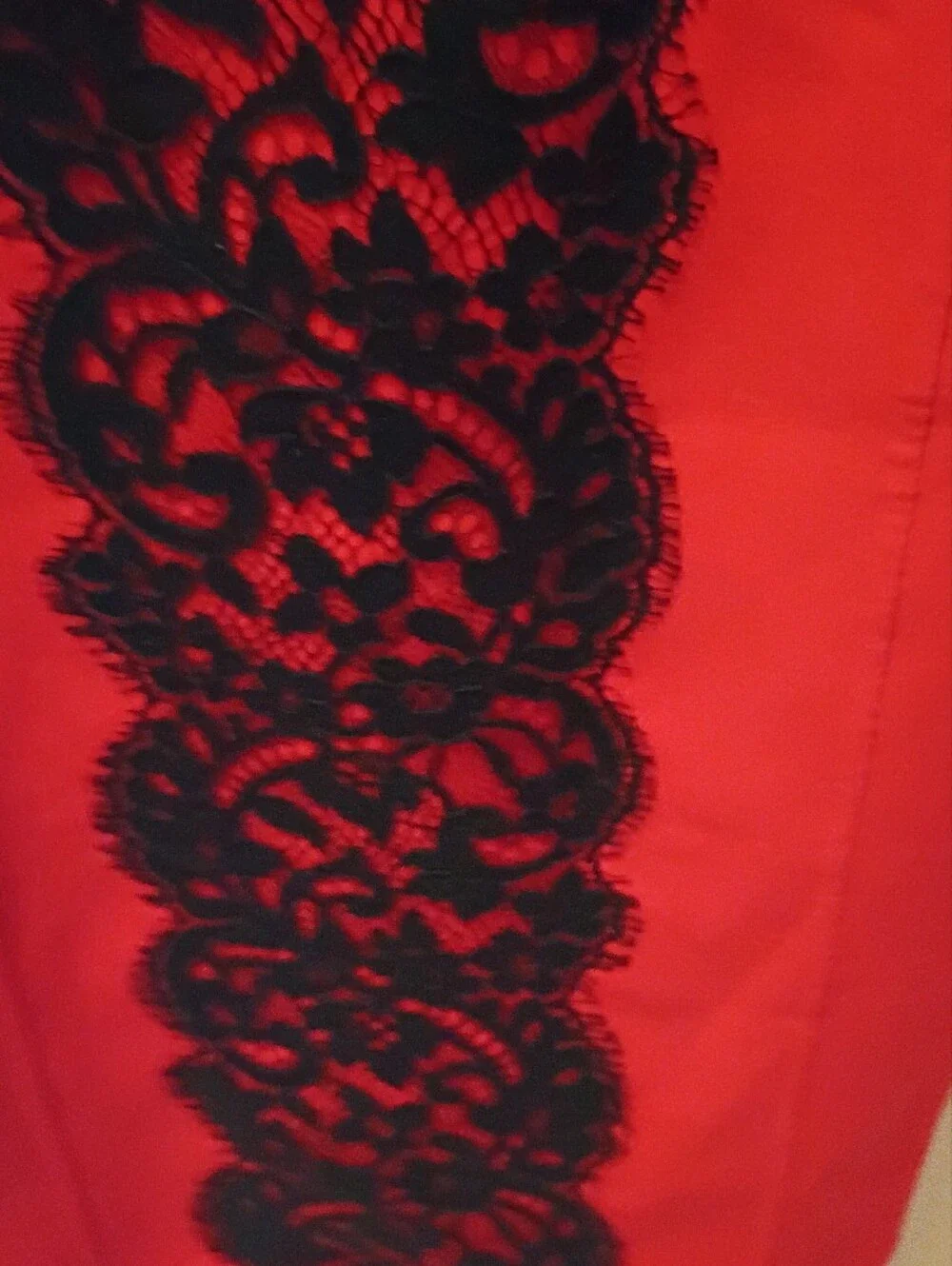 Michael Kors Red Long-Sleeve Dress with Black Lace Trim